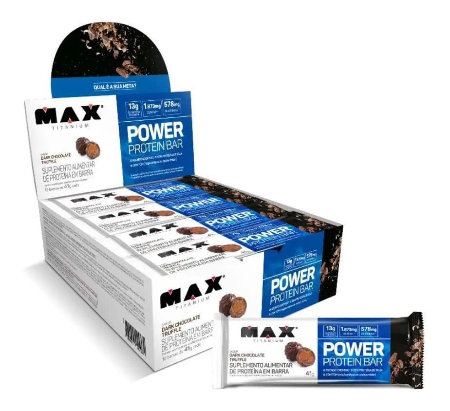 Max Titanium Power Protein Bar 41g Display Com 12 Unid Max Titanium Sabor Dark chocolate truffle