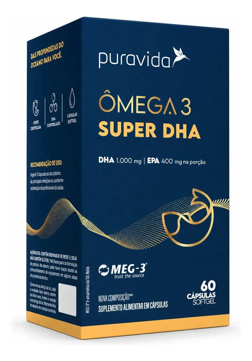 Puravida Ômega 3 Super DHA Puravida 60 Cápsulas
