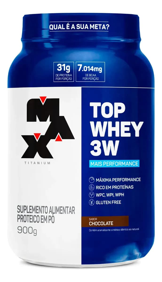 Max Titanium Top Whey Protein 3w 900g Whey Concetrado Max Titanium Sabor Chocolate