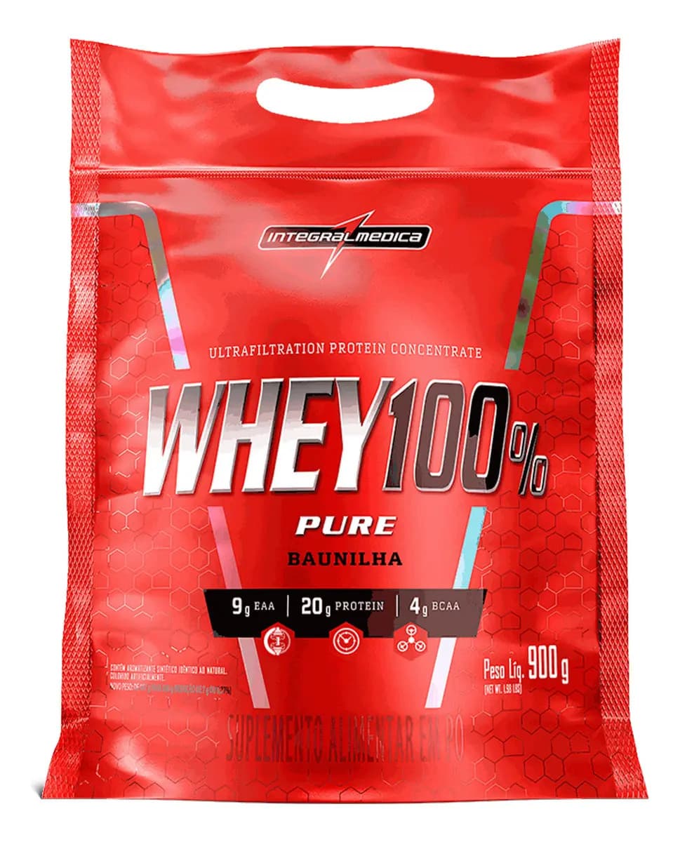 Integralmédica Whey 100% Pure Baunilha 900g Integralmedica - Proteína Concentrada para Crescimento e Definição Muscular
