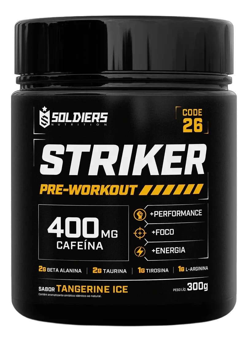 Soldiers Nutrition Striker Pré-treino Suplemento Alimentar Em Pó Cafeína 400mg Tangerina Ice 300g 20 Doses - Soldiers Nutrition