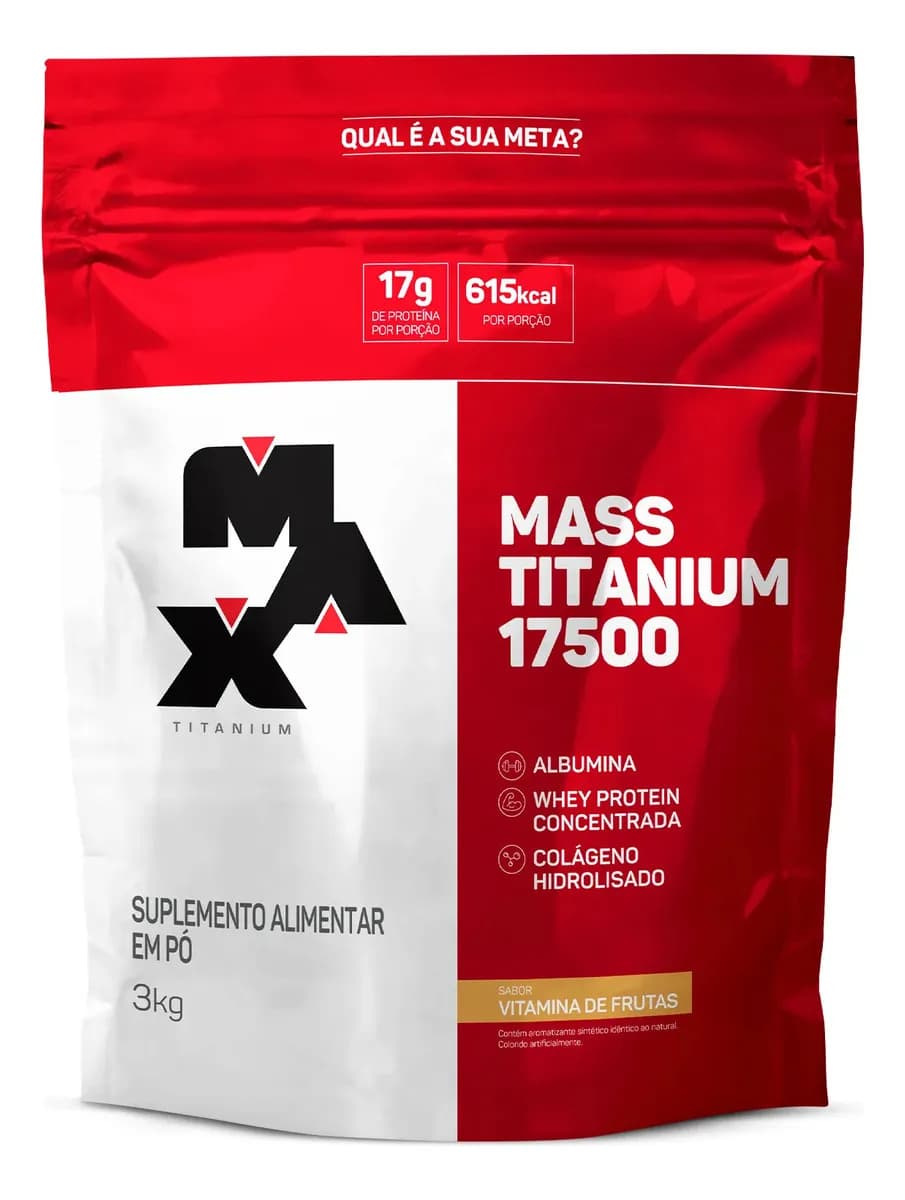 Max Titanium Hipercalórico Mass Titanium 17500 3kg - Max Titanium Sabor Vitamina de frutas
