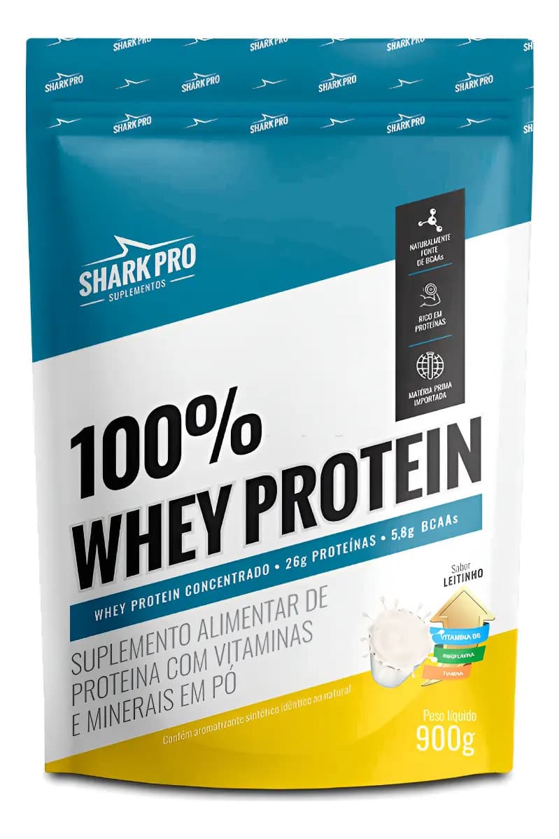 Shark Pro 100% Whey Protein Conc Refil 900g Grow Soldiers - Shark Pro Sabor Leitinho