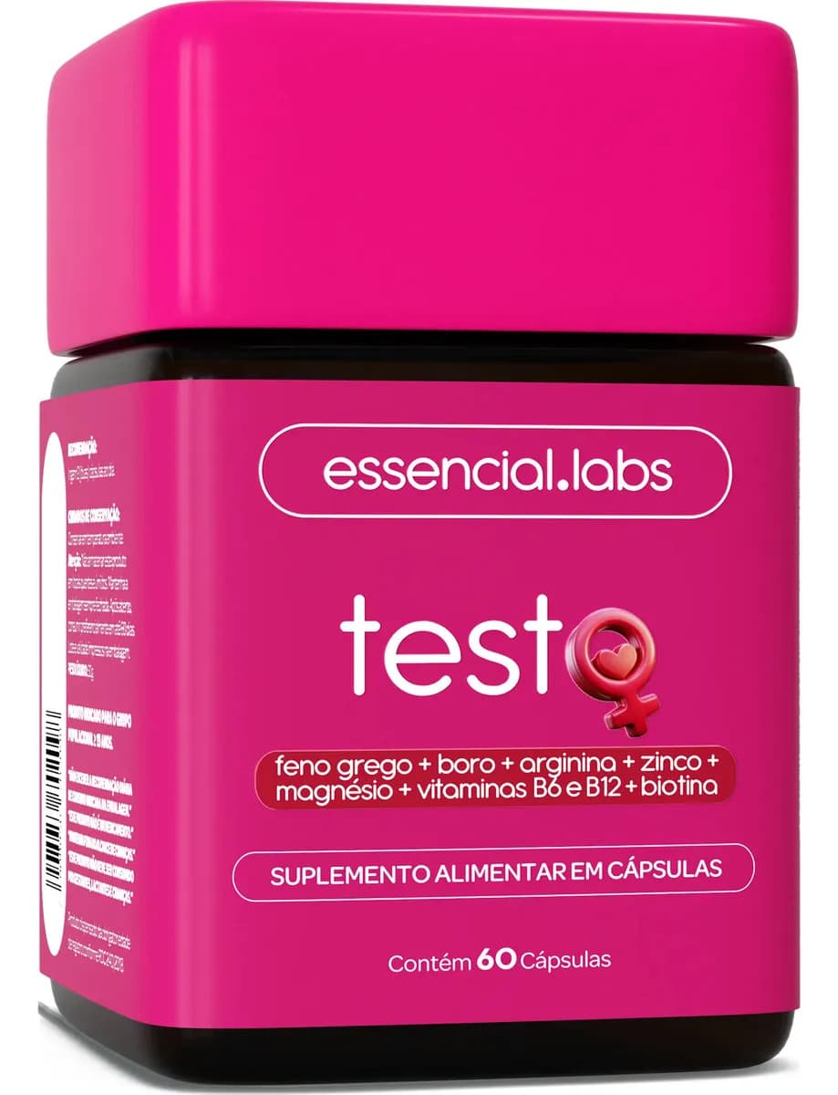 Essencial Labs TESTO ESSENCIAL para MULHERES - Fórmula Exclusiva com Feno Grego + Boro + Arginina + ZMA + Biotina + Vitaminas B6 e B12 - 60 Cápsulas