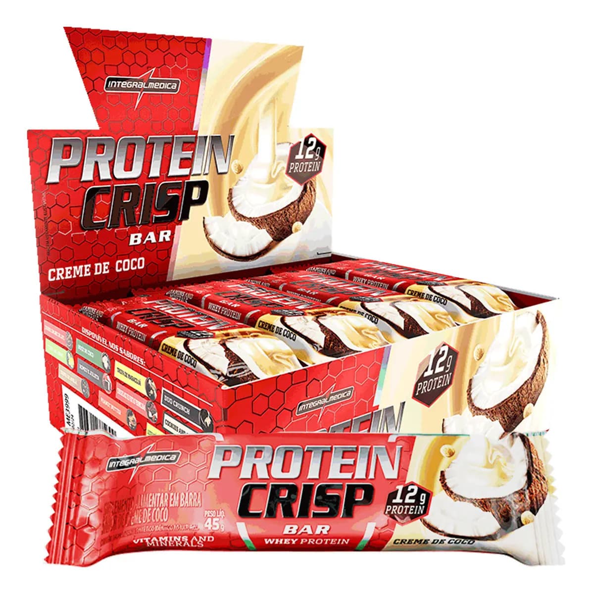 Integralmédica Barra de Proteína Whey Crisp Bar Creme de Coco 12un Integralmedica - Snack Saudável, Crocante e Fonte de Energia para o Dia