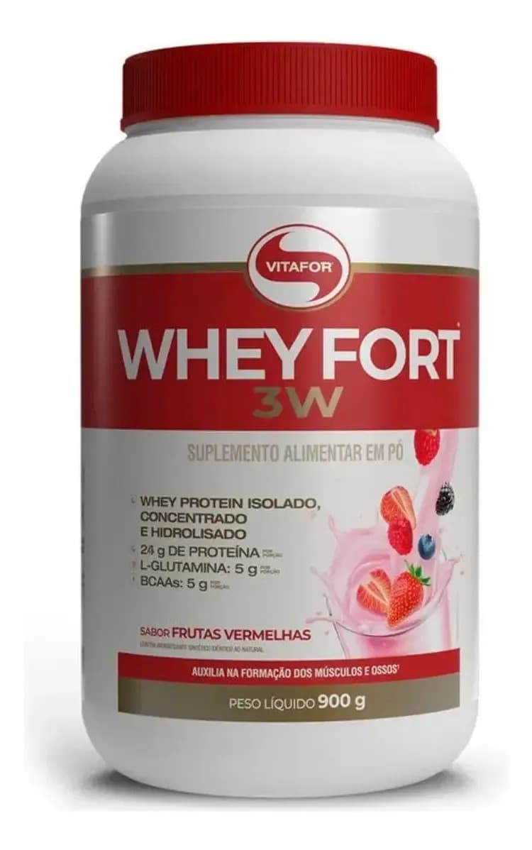 Vitafor Whey Protein Fort 3w 900g Vitafor Sabor Frutas Vermelhas