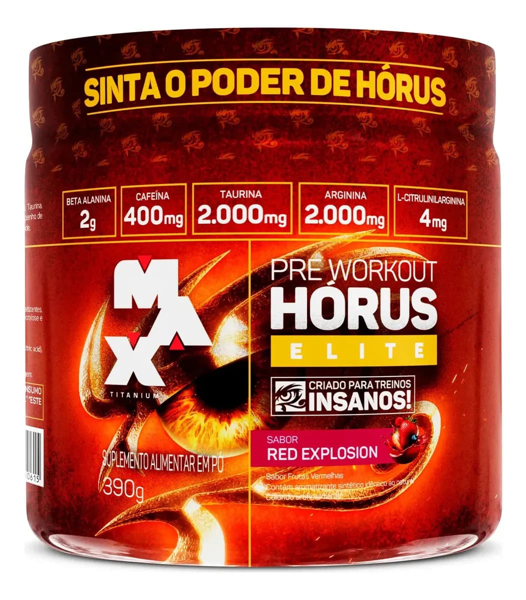 Max Titanium Hórus Elite 390g Pré Treino Max Titanium Pre Workout Frutas Vermelhas
