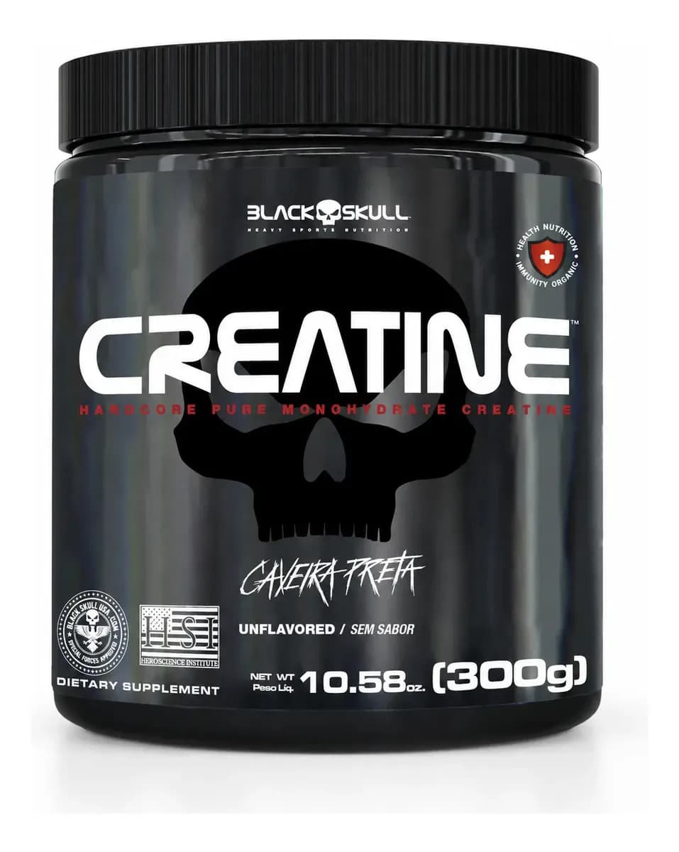Black Skull Creatina Monohidratada Black Skull 300g Sem Sabor