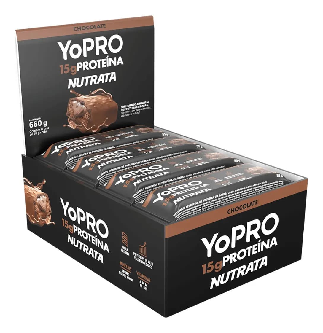 Nutrata YoPro Bar 55g Display com 12 unidades Chocolate Nutrata