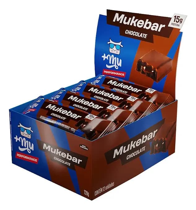 +Mu Barra Proteica +Mu Mukebar Chocolate Crocante 15g Proteína Caixa 12 Unidades