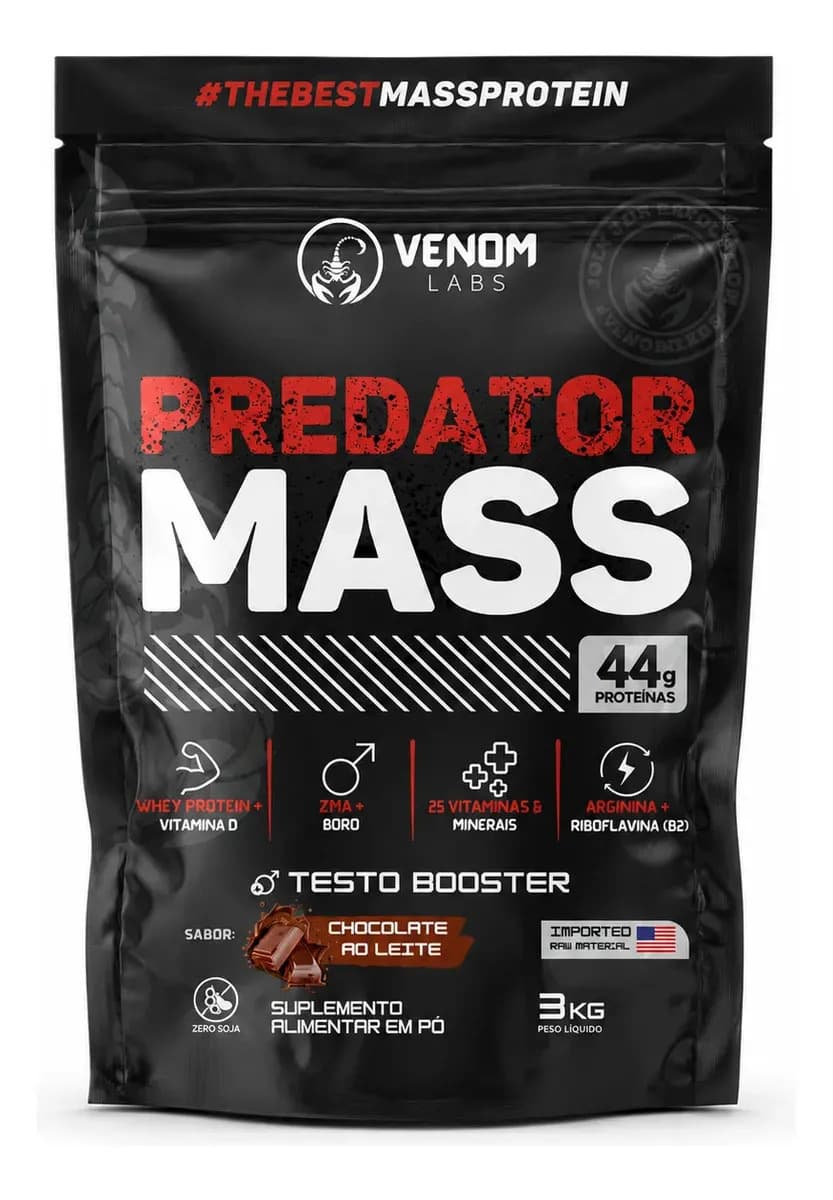 Venom Labs Hipercalórico Predator Mass 3kg (44g Proteínas) Venom Labs Sabor Chocolate Ao Leite