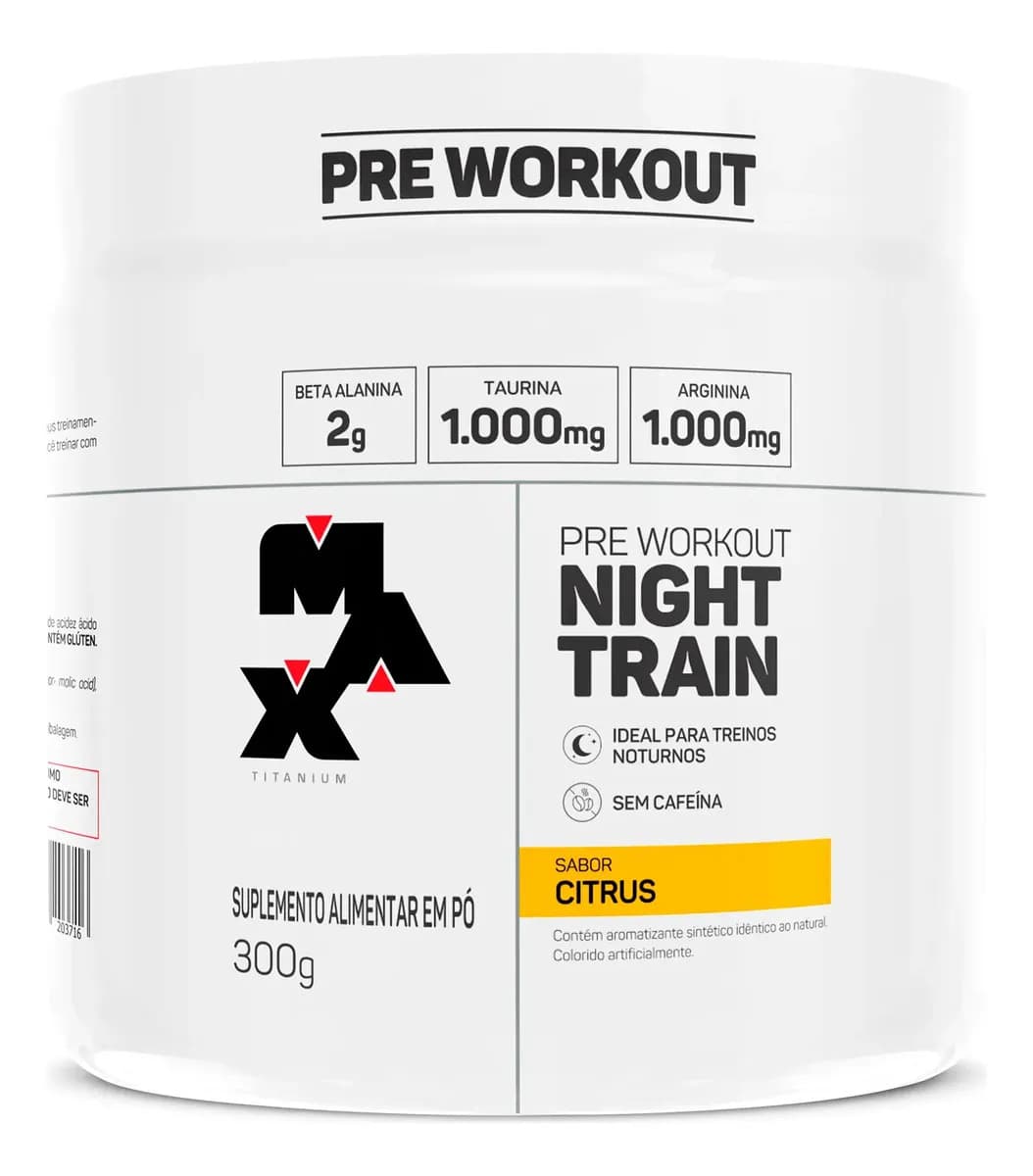 Max Titanium Pre Treino Max Titanium Night Train Pre Workout Sem Cafeina 300gr Sabor Citrus
