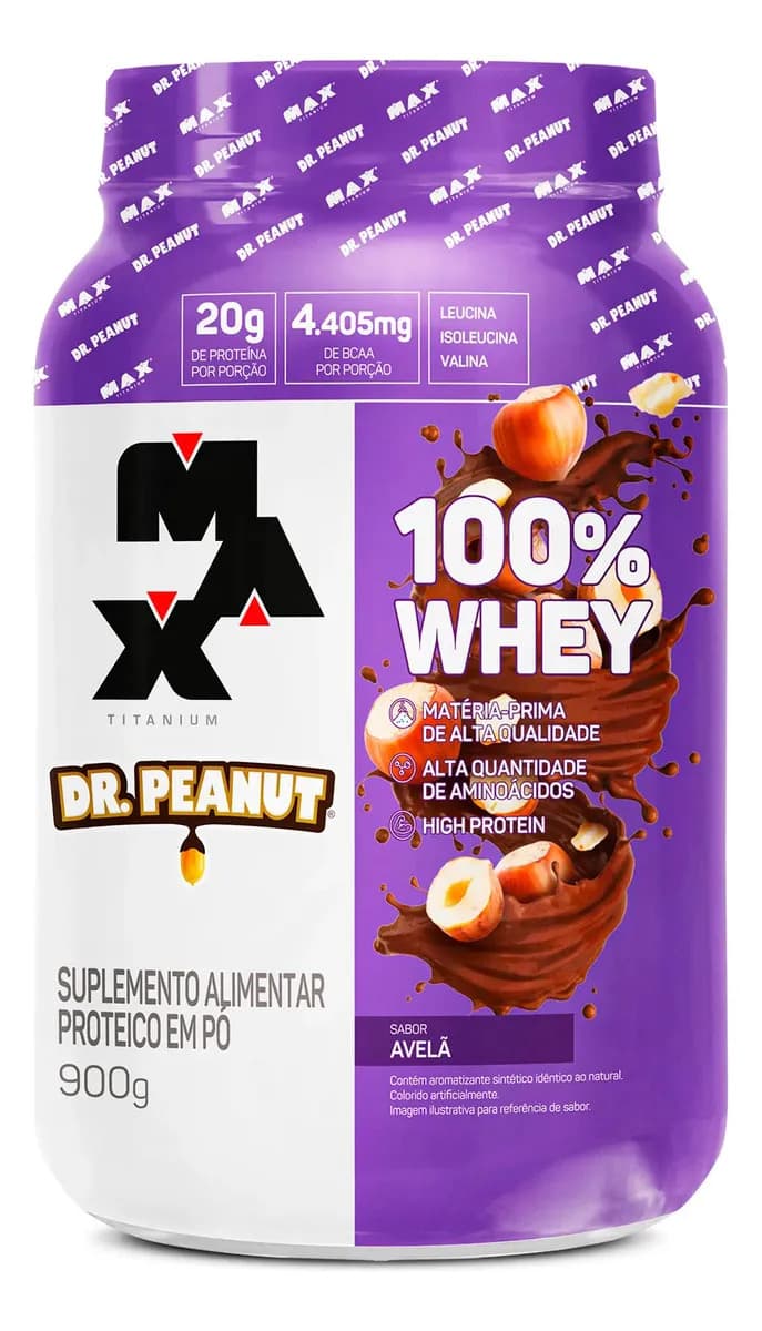 Max Titanium Whey Protein Dr. Peanut 100% Whey Concentrado 900g Max Titanium Sabor Avelã