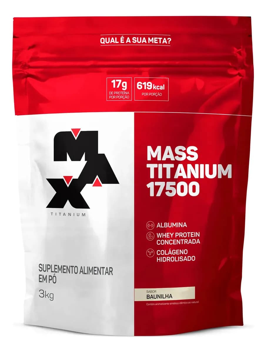Max Titanium Hipercalórico Mass Titanium 17500 3kg - Max Titanium Sabor Baunilha