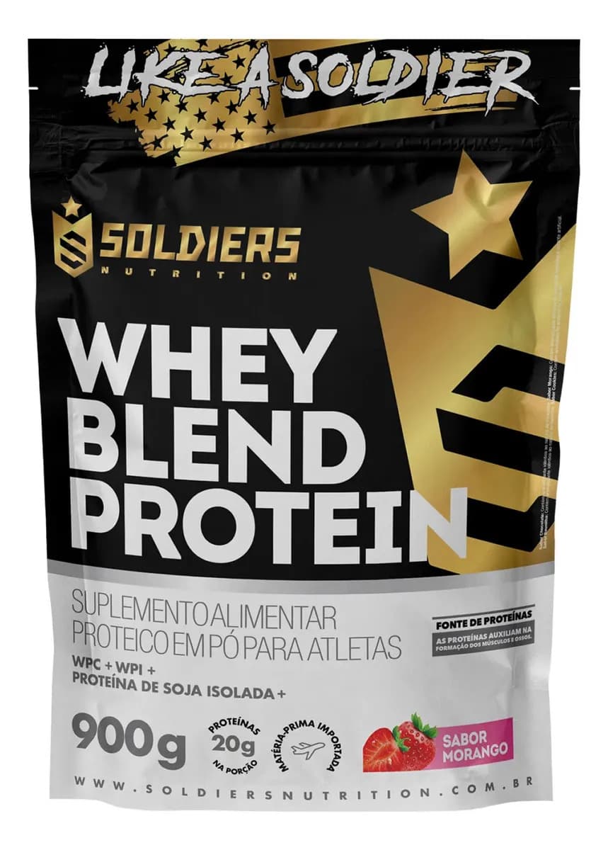 Soldiers Nutrition Whey Blend Protein Concentrado e Isolado 900g Sabor Morango Soldiers Nutrition