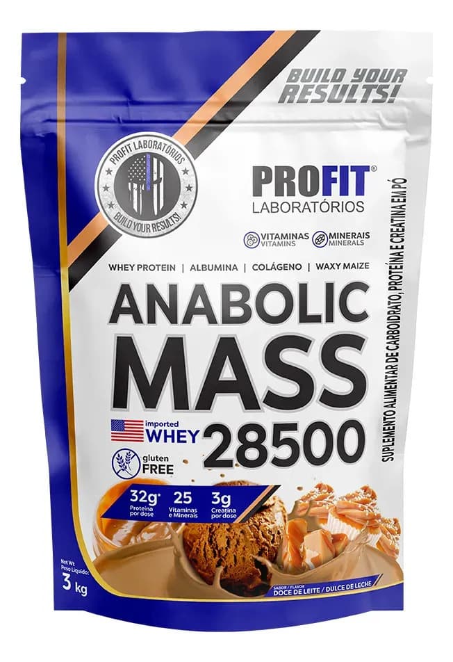 ProFit Laboratórios Hipercalórico Anabolic Mass 28500 3kg Profit Labs Sabor Doce de Leite