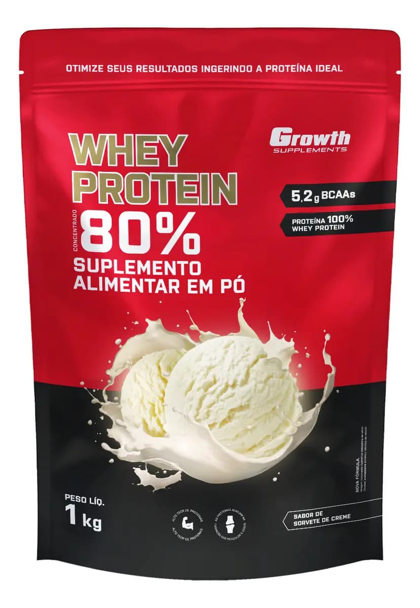Growth Supplements Whey Protein Concentrado 1kg Growth Supplements - Sorvete De Creme