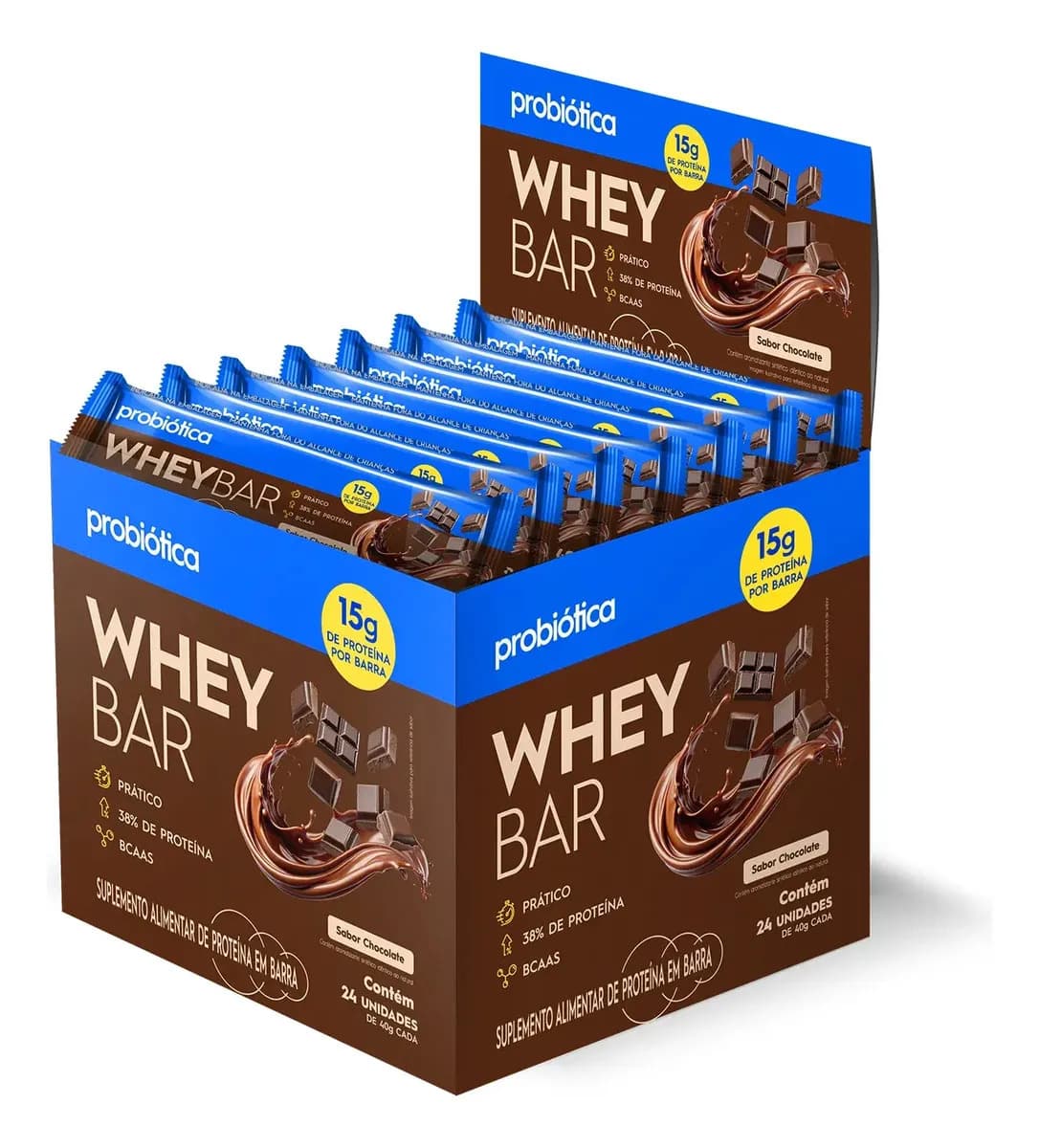 Probiótica Barra de Proteína 24 Unidades Whey Bar Probiótica Chocolate Alto Proteico