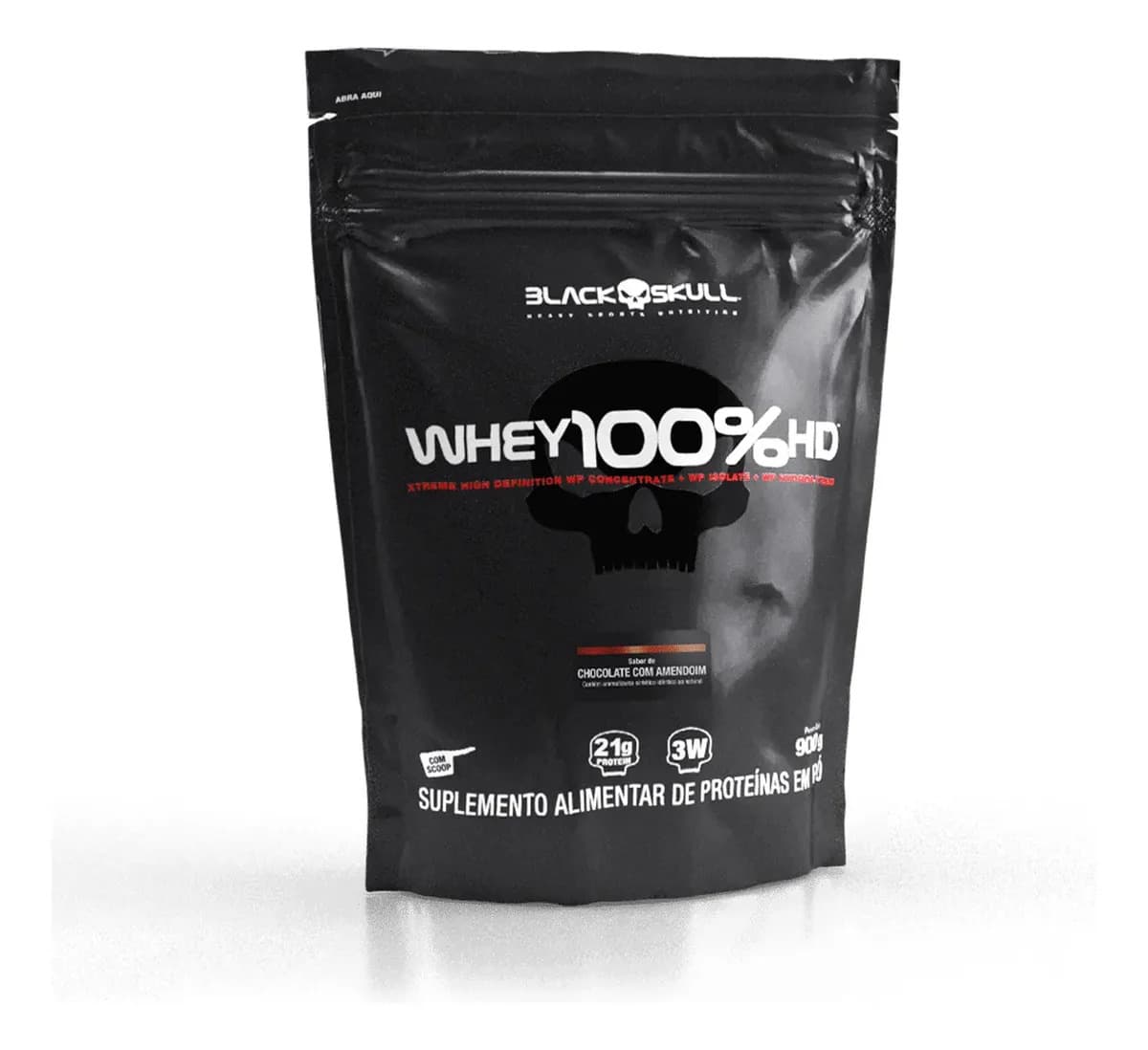 Black Skull Refill Whey 100% Hd Sabores I 900g I Black Skull Chocolate Com Amendoim