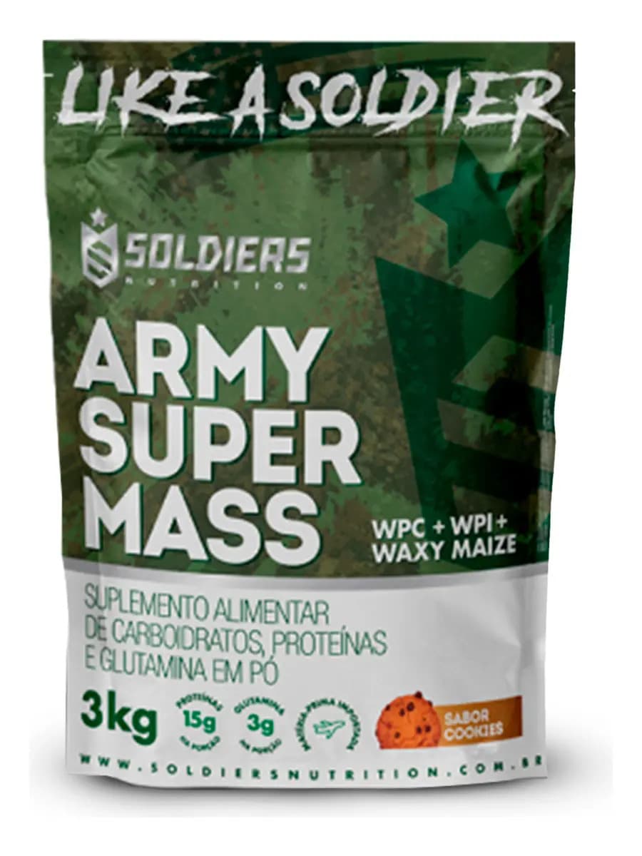 Soldiers Nutrition Whey Hipercalórico Army Super Mass 3kg 100% Importado Soldiers Nutrition Suplemento Proteína Muscular