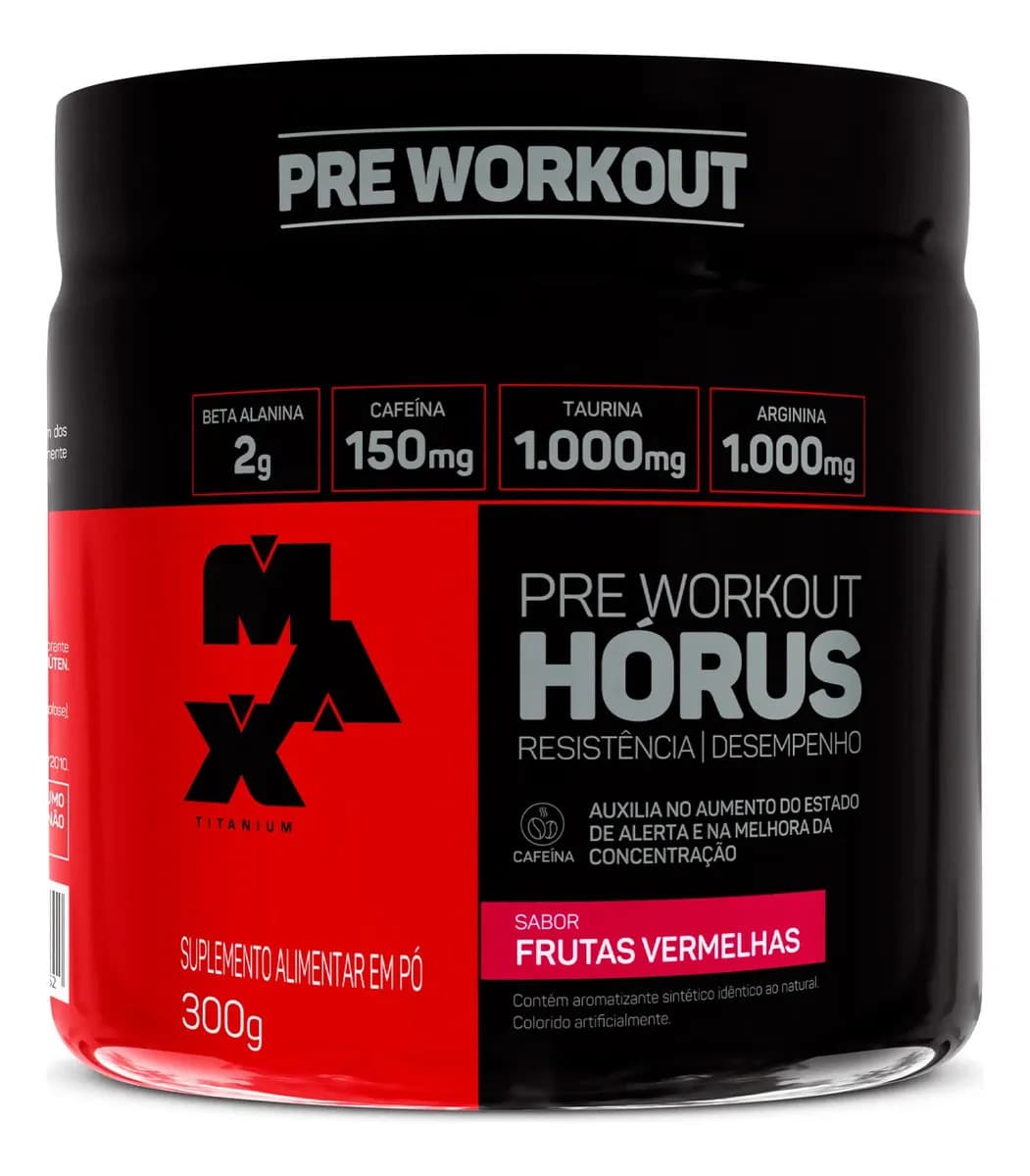 Max Titanium Pré Treino Hórus 300g Max Titanium Frutas Vermelhas Energia Sustentada