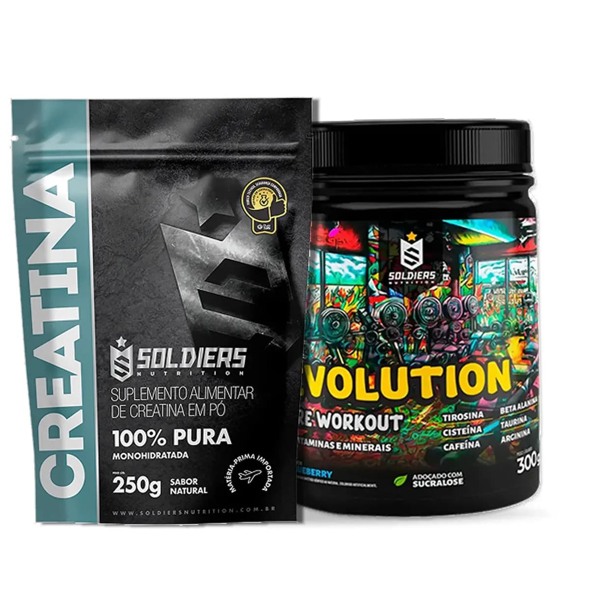 Soldiers Nutrition Creatina 250g + Pré-treino Melancia Evolution 300g - Soldiers Nutrition 