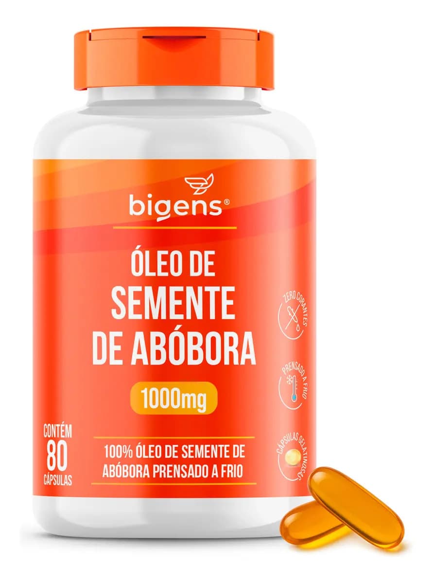 Biogens Óleo De Semente De Abóbora Prensado A Frio | 1000mg Por Cápsula | 80 Cápsulas | Sabor Neutro | Bigens
