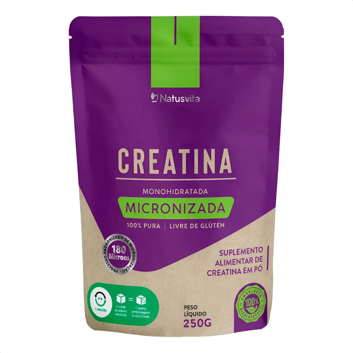 NatusVita Creatina 250g Monohidratada Micronizada C/ Laudo 101% Pureza