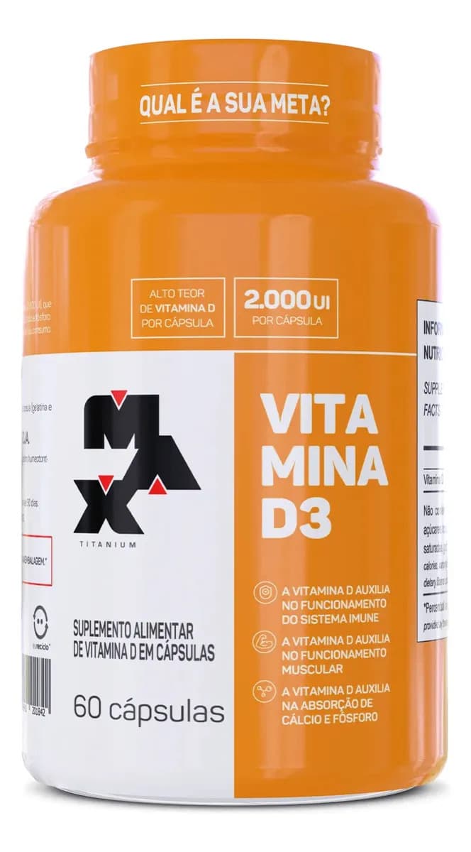 Max Titanium Vitamina D3 2000 UI 60 Cápsulas Max Titanium Suplemento Vitamina D