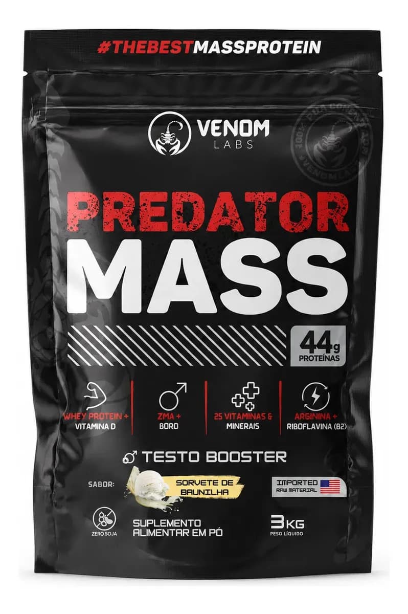 Venom Labs Hipercalórico Predator Mass 3kg (44g Proteínas) Venom Labs Sabor Sorvete De Baunilha