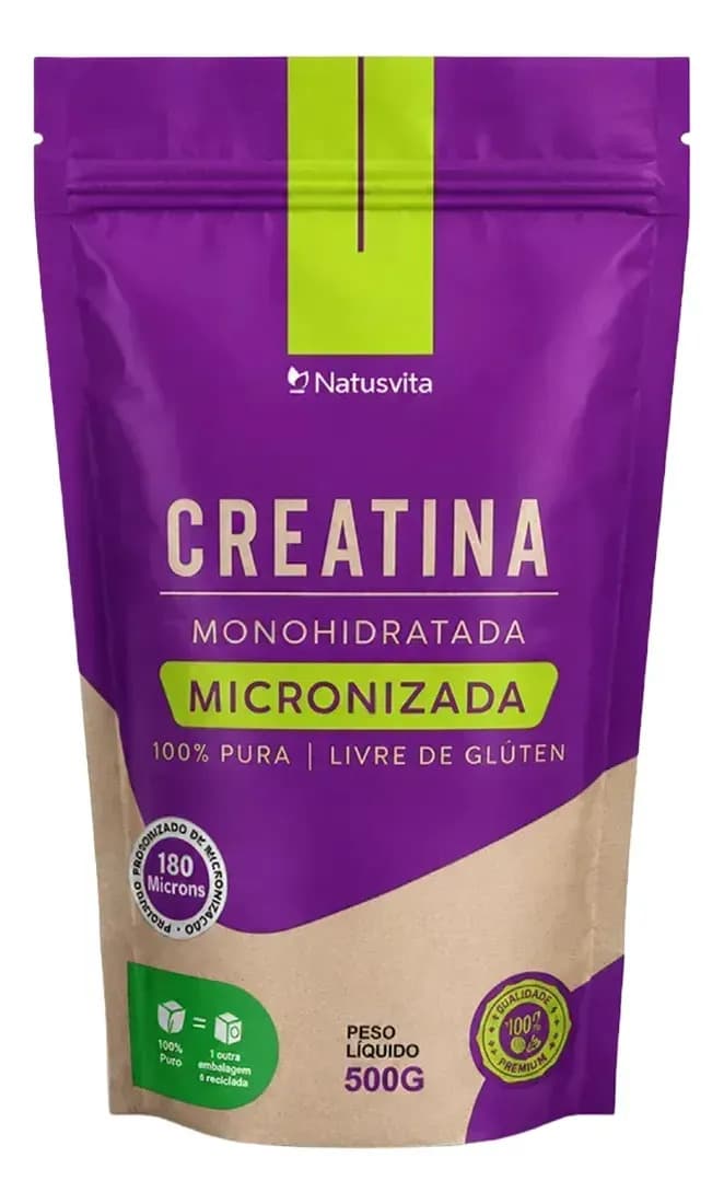 NatusVita Creatina 500g Pura Monohidratada Micronizada C/ Laudo Sabor Sem sabor