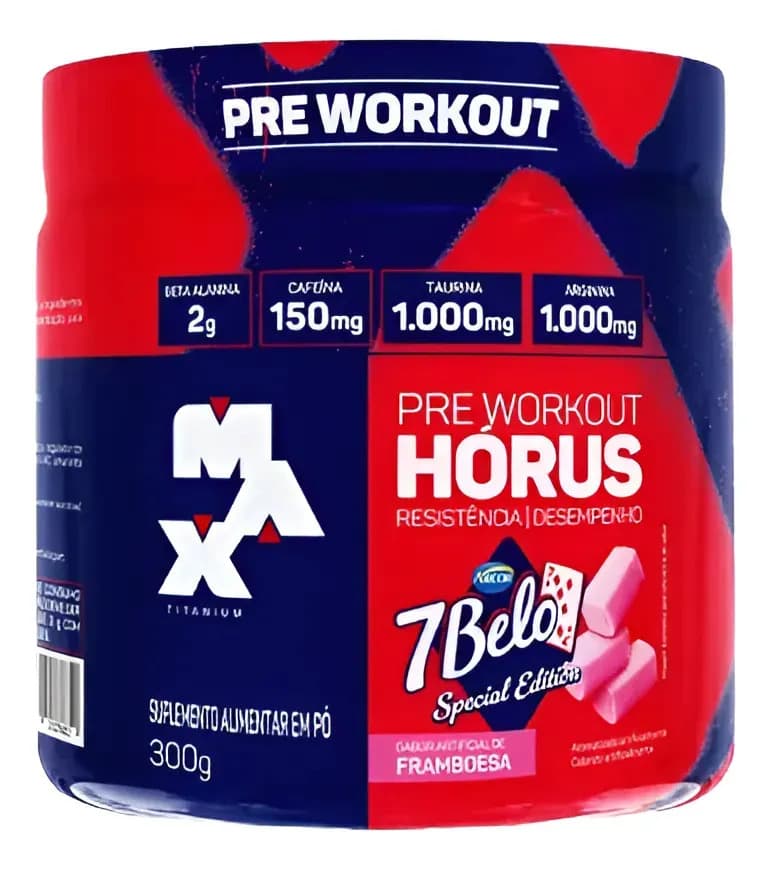 Max Titanium Pré-treino Hórus 300g - Max Titanium Sabor:7belo Framboesa
