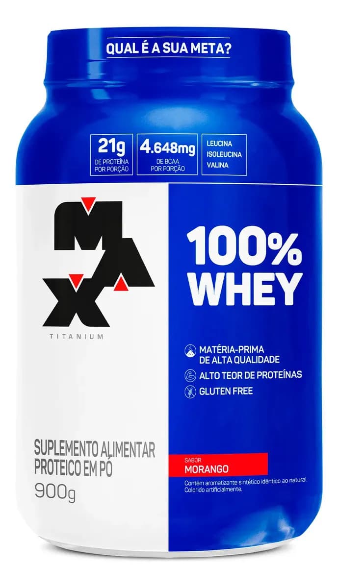Max Titanium Whey Protein 100% Whey Concentrado Max Titanium Sabor Morango 900g