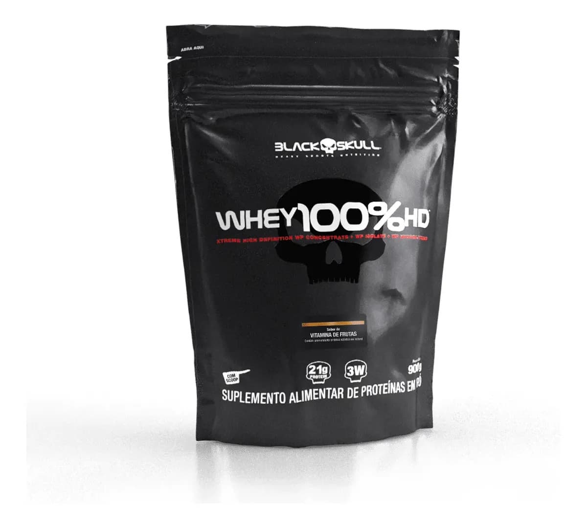 Black Skull Whey 100% Hd Refil Black Skull - 900g (wpc, Wpi E Wph) Cavei Sabor Vitamina de frutas