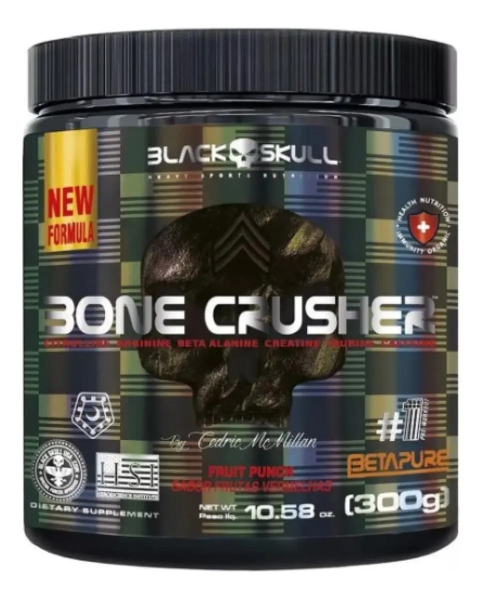 Black Skull Pre Treino Forte Bone Crusher 300g Black Skull Sabor Fruit Punch