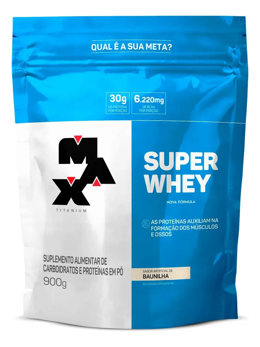 Max Titanium Super Whey Protein Refil 900g Max Titanium Sabor Baunilha