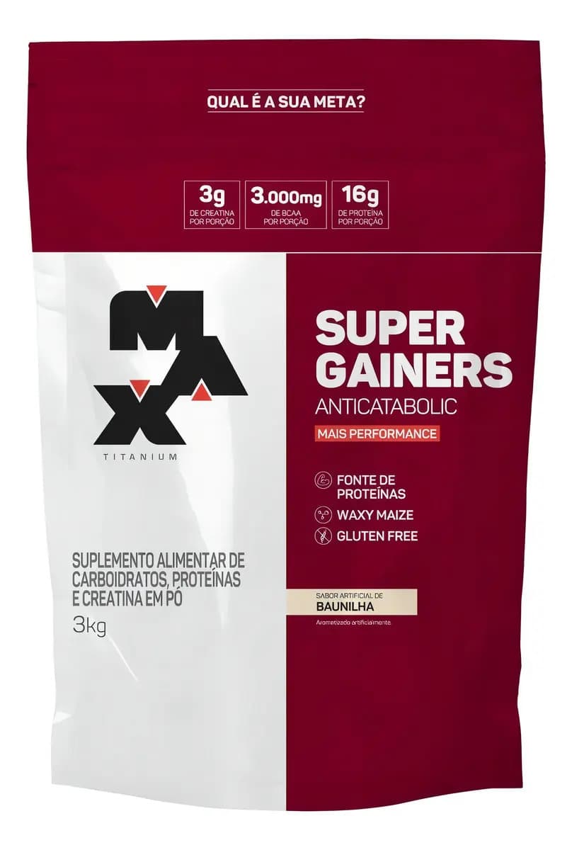 Max Titanium Hipercalórico 3kg Super Gainers Max Titanium Baunilha Alto Valor Calórico