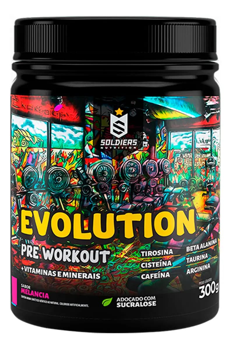 Soldiers Nutrition Pré-Treino Evolution Workout 300g Termogênico Sabor Melancia Soldiers Nutrition Energia Foco Treino