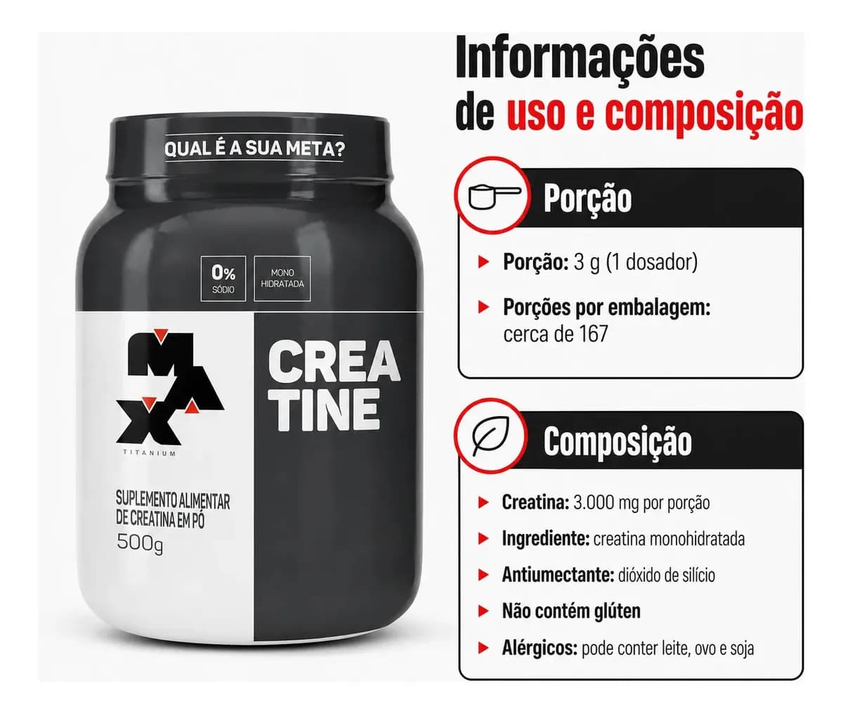 Max Titanium Creatina Max Titanium 500g Monohidratada Sem Sabor