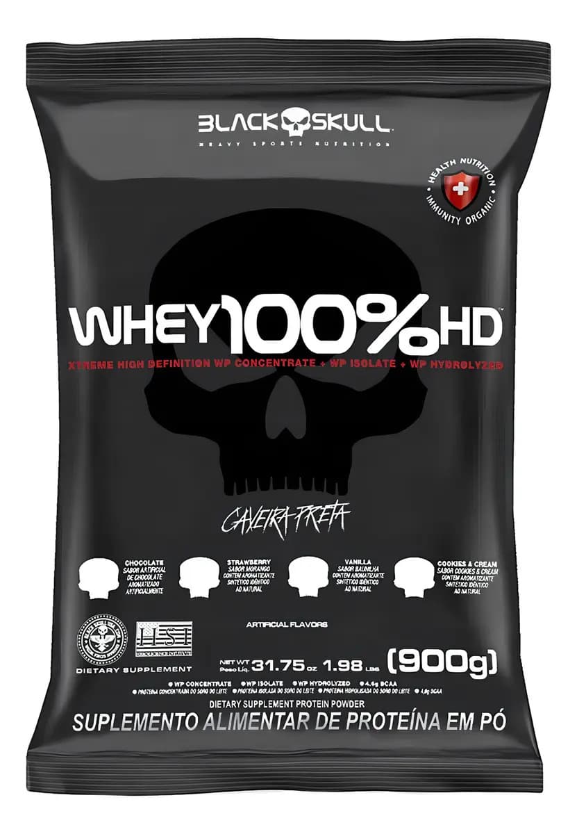 Black Skull WHEY 100% HD REFIL BLACK SKULL - 900G COOKIES & CREAM (WPC, WPI E WPH)