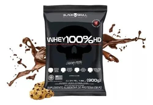Black Skull Suplemente Em Pó Whey 100% Hd Refil 900g Black Skull Sabor Cookies
