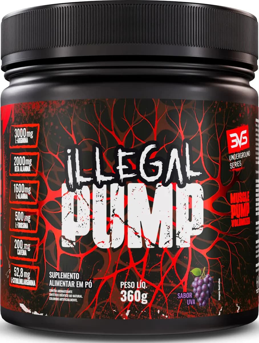 3VS Nutrition ILLEGAL PUMP Sabor Uva - Pré Treino Extra Forte Formula Para A Performance Através Da Vasodilatação Avançada