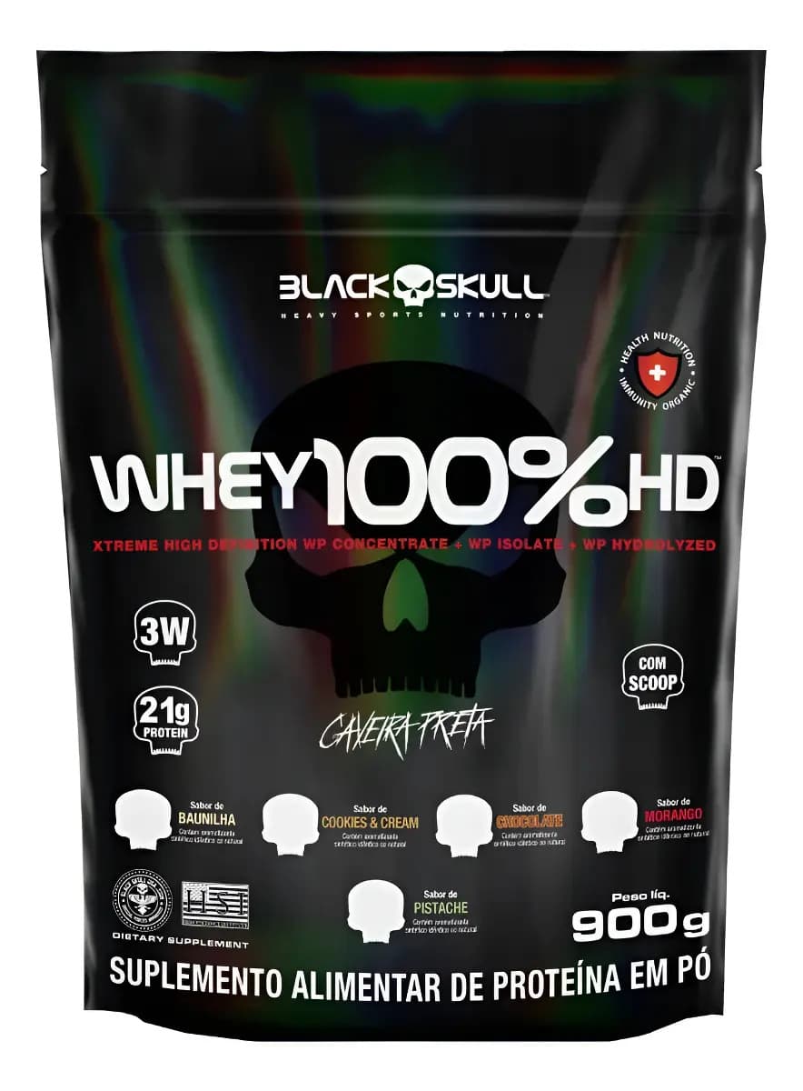 Black Skull Suplemento en pó Black Skull Whey Protein Massa Muscular Proteína de Whey 100% HD sabor morango x 900g