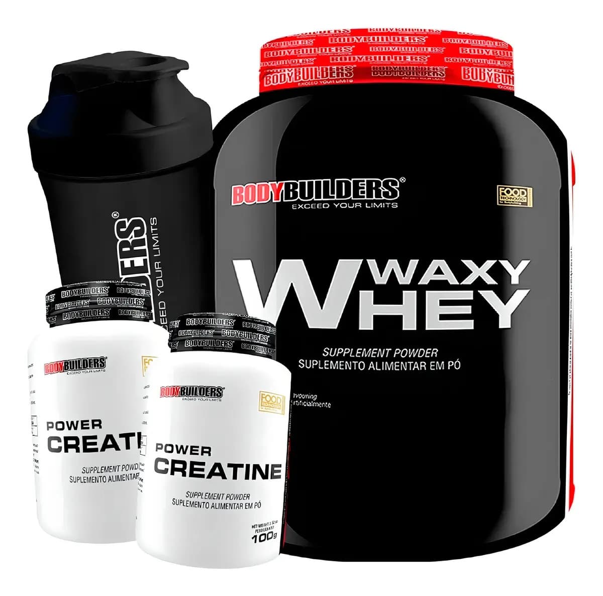 Bodybuilders Kit Whey Protein 2kg + 2x Creatina + Shaker Sabor Baunilha
