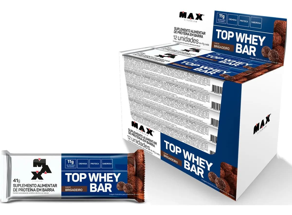 Max Titanium Top Whey Bar Caixa 12 Unidades Barra ProteinaMax Titanium Sabor Brigadeiro