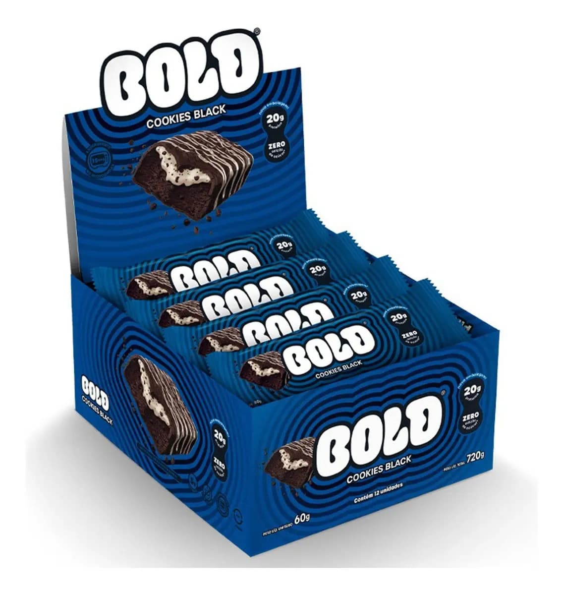 Bold Snacks Bold Barra De Proteína 60g Caixa 12 un 21g de Proteína Sabor Cookies Black
