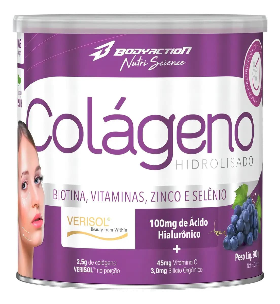 Bodyaction Colágeno Hidrolisado Tipo 1 Acido Hialuronico Biotina 200g Sabor Uva