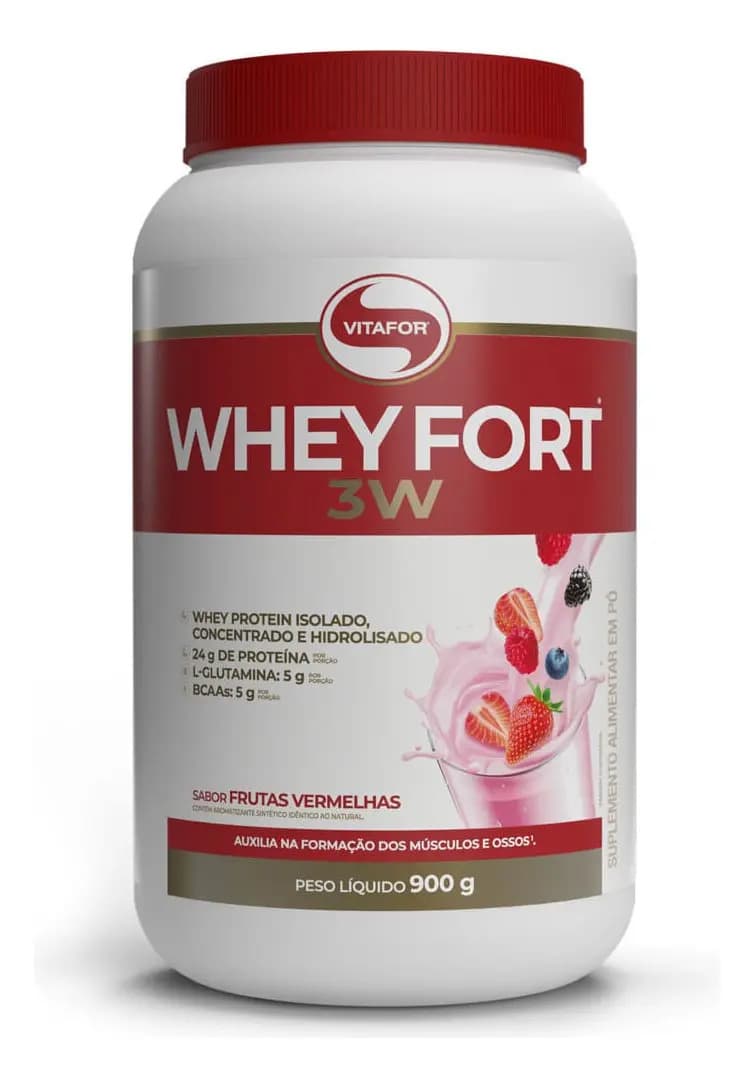 Vitafor Suplemento Alimentar Whey Fort 3W Sabor Frutas Vermelhas 900g Vitafor