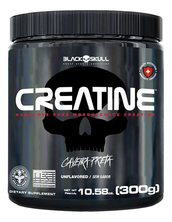 Black Skull Creatina Pura Monohidratada 300g Pote Black Skull Sabor Sem Sabor