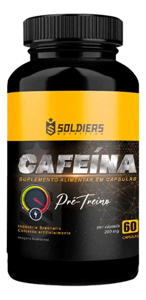 Soldiers Nutrition Termogênico Cafeína 60 Caps 200mg 100% Pura Soldiers Nutrition Energia Definição Corporal